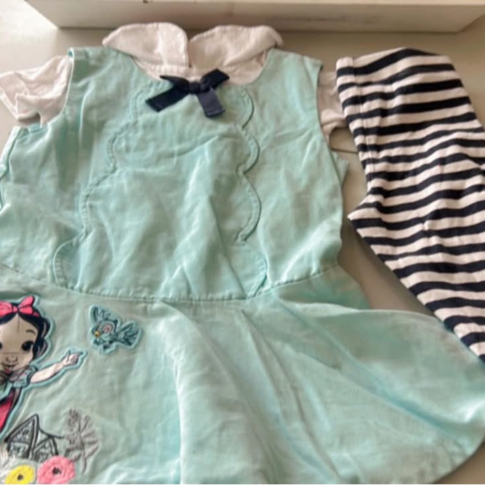 Aqua Dress and Striped Leggings Set